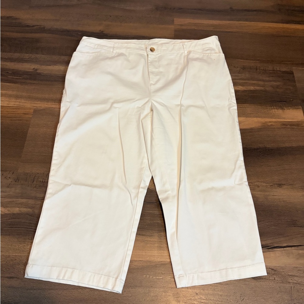 Womens Classic Elements White Elastic Waist Pants Size 18